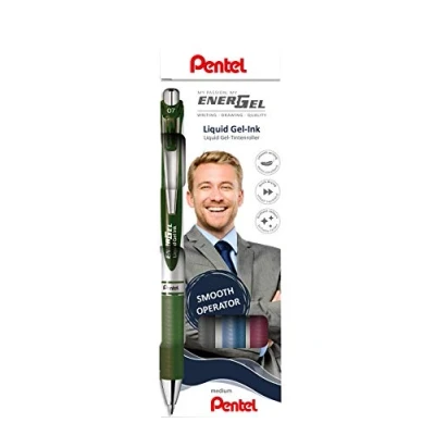 Imagen de Pentel Estuche de 4 unidades del bolígrafo Energel retráctil con mecanismo presión y punta bola, Variedad colores, (turquesa, rosa coral lila).