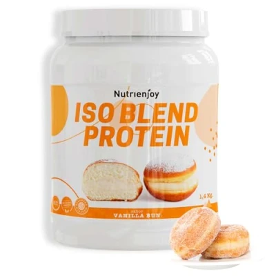 Imagen de NutriEnjoy ISO Blend Protein 1,4Kg Batidos de Proteinas Increíble Sabor Whey + Proteina Isolate para Masa Muscular Suero (Vainilla Bum)