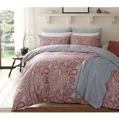Imagen de Sleepdown Paisley Purple Juego edredón y Fundas de Almohada con Estampado Cachemir. Impresión Digital, Color Gris, algodón poliéster, Morado, Suelto