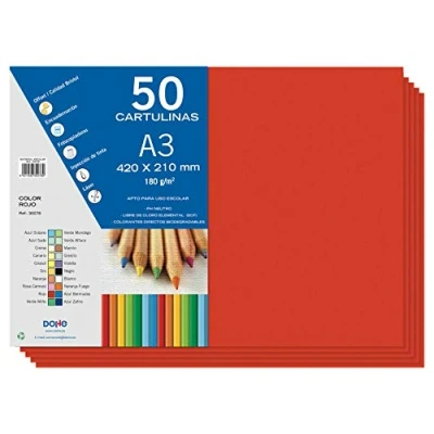 Imagen de Dohe Cartulinas A3 Color Rojo para Manualidades e Impresión (50 uds.) 21x29,7 cm 180 g/m² Material de oficina