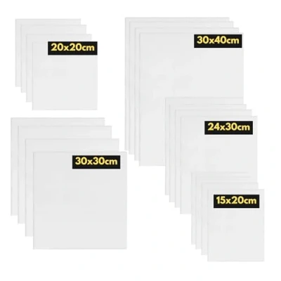 Imagen de Artme Paneles de Lienzos 20pk 15x20,20x20,30x30,24x30,30x40cm Tamaños surtidos / 280GSM 100% Algodón/Blanco/Triple imprimado/Sin ácido/Grano medio 0.3cm Acrílico/Aceite