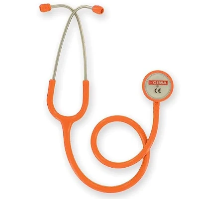 Imagen de Gima Ducófono Adulto Clásico de Doble Cabezal, Estetoscopio con Pabellón Acero Inoxidable y Diadema Resorte Interno, Naranja, 32532