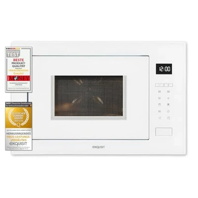 Imagen de Exquisit® Microondas Combi de Encastre sin Marco, 25L, 900W, Grill 1200W, Color Negro, 8 Programas, Acabado Interior Acero Inoxidable, Display Digital, Medidas 38,6x59,5x37,5 Cm.