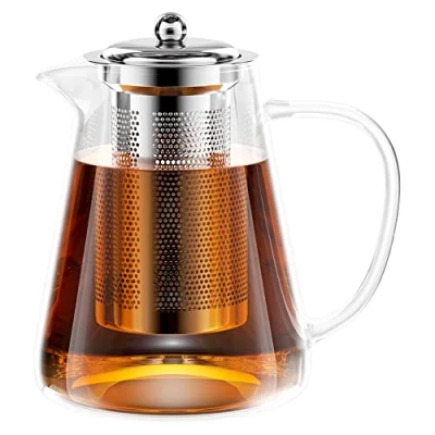 Imagen de Gvolatee tetera de cristal, 1300 ml, con colador, cristal borosilicato, servicio té, infusor para hojas sueltas
