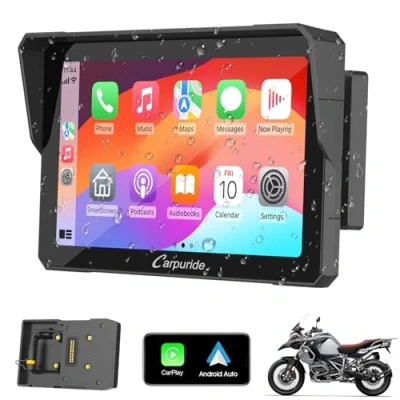 Imagen de Carpuride W702B Pantalla GPS CarPlay para Motocicleta con Soporte Personalizado BMW Motorbike, inalámbrico y Android Auto, táctil portátil Impermeable de 7 Pulgadas, Bluetooth
