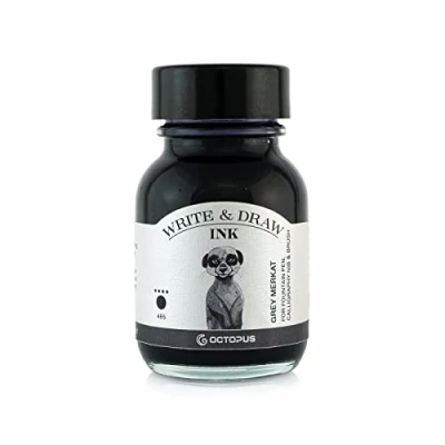 Imagen de Octopus Write and Draw Ink 465 Grey Merkat tinta de caligrafía resistente al agua para escritura y dibujo, caligrafía, dibujo a la luz pluma estilográfica, color