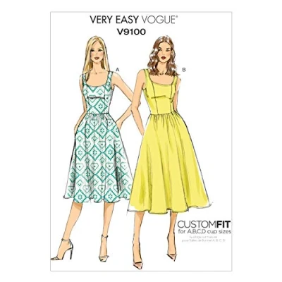 Imagen de Vogue Patterns Pattern 9100 Patrón para Vestido de Mujer (Tallas 34 42), Tela Ancha, Multicolor, Size A5 (6 8 10 12 14)