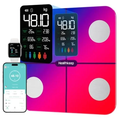 Imagen de Báscula Grasa Corporal Healthkeep de Baño, Básculas Inteligentes Digitalescon Función Frecuencia Cardíaca,15 Datos Corporales,Pantalla VA Extra Grande