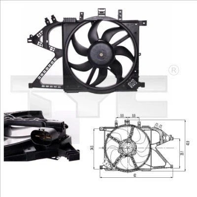 Imagen de TYC 825 0007 Ventilador de radiador 385 330 con bastidor (armazón), resistencia carga OPEL: Combo C Furgón / Familiar, Tour