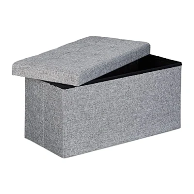 Imagen de Relaxdays Baúl Almacenamiento Plegable, Lino, Gris, 38 x 76 cm