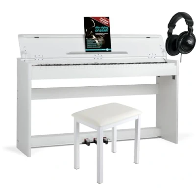 Imagen de McGrey DP 18 WM piano digital 88 teclas contrapesadas con acción de martillo y dinámica táctil 128 sonidos elèctrico dual split Incl. banqueta auriculares Blanco mate