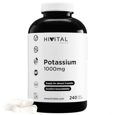 Imagen de Potasio puro 1000 mg procedente de Citrato Potasio. 240 cápsulas veganas para más 2 meses tratamiento. Ayuda al sistema muscular y nervioso, mejora la salud nutrición celular