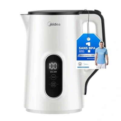 Imagen de Midea hervidor con ajuste de temperatura, 1,5 litros, 2200W doble pared blanco