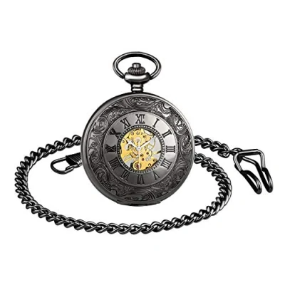 Imagen de MICGIGI Reloj de bolsillo unisex mecánico cuerda manual, analógico, retro, con cadena
