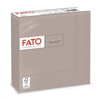 Imagen de Fato, Servilletas de Papel Desechables, Ideales para Almuerzos Informales y Buffets, Paquete 50 Servilletas, Tamaño 33x33, Dobladas en 4, 2 capas, Tórtola, 100% Pura Celulosa, Certificado FSC