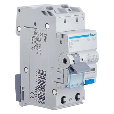 Imagen de Hager ADS916D Corriente residual LS Switch, 16A, 30mA, 1 pin protegido