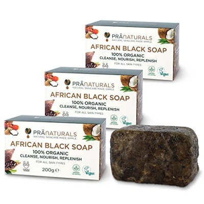 Imagen de Jabón de PreNaturals, africano, orgánico, natural, 3 x 200 g, color negro, hecho éticamente en Ghana, para todos los tipos piel