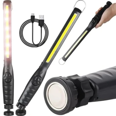Imagen de Retoo lámpara de trabajo LED COB con clip magnético y cable carga USB, luces inspección 8 W 1800 mAh, linterna magnética, taller para reparación coches, garaje, taller,