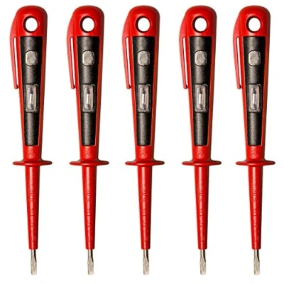 Imagen de H + Werkzeug 45400 5 x Comprobador europeo de tensión/comprobador fases hasta 250 V GS probado según VDE 0680, fabricado en Alemania, rojo/negro, 150 mm
