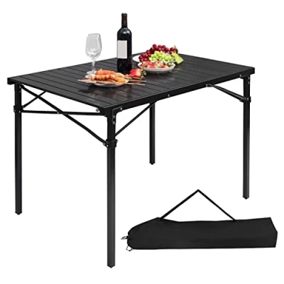 Imagen de WOLTU Mesa de Camping Aluminio Plegable Comedor Jardín Trabajo Balcón Picnic Tablero Enrollable Alta Capacidad Carga 104 x 69 70cm, Negro CPT8134sz