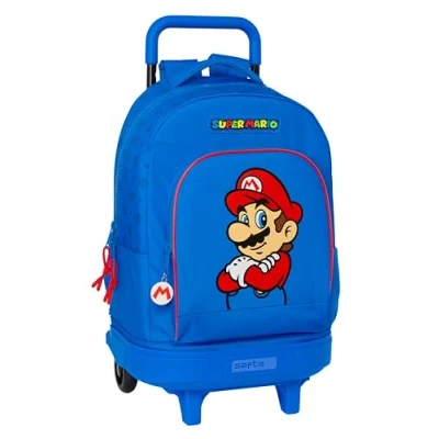 Imagen de Super Mario Play Mochila Grande con Ruedas, Compacta, Extraíble, Ideal para Niños de Diferentes Edades, Cómoda y Versátil, Calidad Resistencia, 33x22x45 cm, Color Azul/Rojo