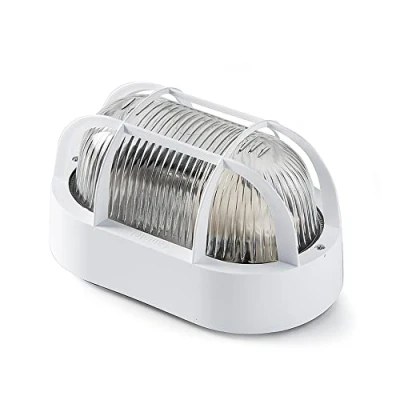 Imagen de FAMATEL Aplique Ovalado IP44 E 27 60W Difusor cristal Horizontal Bombillas E27 Producto certificado con CE Blanco