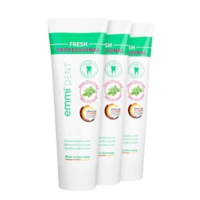 Imagen de emmi dent Pasta de dientes Ultrasónica &quot;Fresh&quot; I Con sabor fresco a menta Ideal para y encías sensibles Vegano sin dióxido titanio, parabenos gluten 3x 75 ml