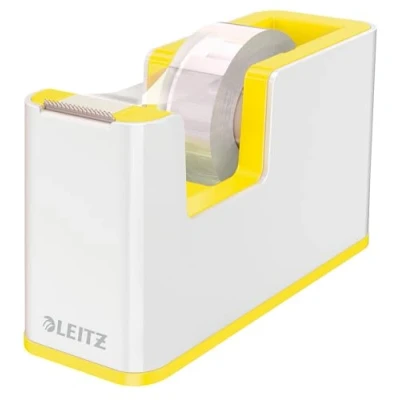Imagen de Leitz Dispensador de Cinta Adhesiva, Base Pesada, Gama WOW, Blanco Perla/Amarillo