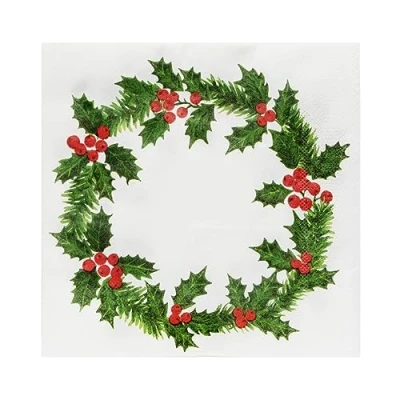 Imagen de Talking Tables servilletas de papel Navidad reciclables con tacto lino extra grandes diseño acebo, desechables y lujosas, paquete 20 a 40 cm