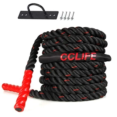 Imagen de CCLIFE ZERRO Cuerda de Batalla Entrenamiento Poliéster Ultra Resistente Battle Rope 9m 12m Diámetro 38mm Ancla Incluida
