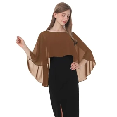 Imagen de Baoqiya Chales y envolturas para mujer vestidos de noche, chal suave gasa dama honor, capa cubrir la boda, Marrón, Talla única