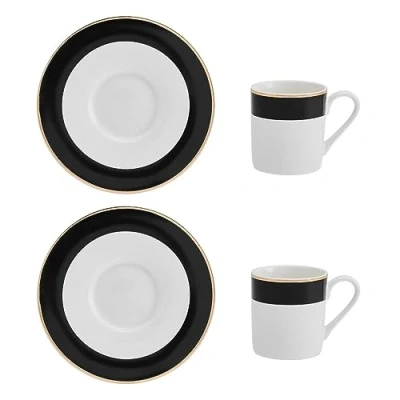 Imagen de Mikasa Luxe Deco Juego de Taza y Platillo Espresso en Porcelana, 2x Tazas Platillos con diseño rayas, 100ml Café Caja regalo apto para lavavajillas