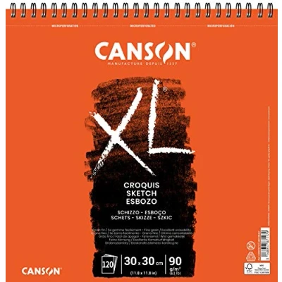 Imagen de Canson XL, Papel de esbozar, Grano fino, 90g, Espiralados sobre el lado corto, 30x30cm, Marfil, 120 hojas