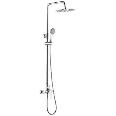 Imagen de Ibergrif Praga, Sistema Columna de Ducha con Rociador, Alcachofa, Manguera, Barra Ajustable y Soporte, Cromo