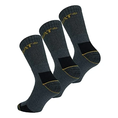 Imagen de Caterpillar Calcetines de trabajo Algodón para hombres, reforzados en el talón y la punta, (Antracita, 43 46), 3 Pares