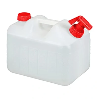 Imagen de Relaxdays Bidón con Grifo, Tapón de Rosca, Depósito Agua Potable, para Camping, 10L, Sin BPA, 1 Ud., Blanco &amp; Rojo