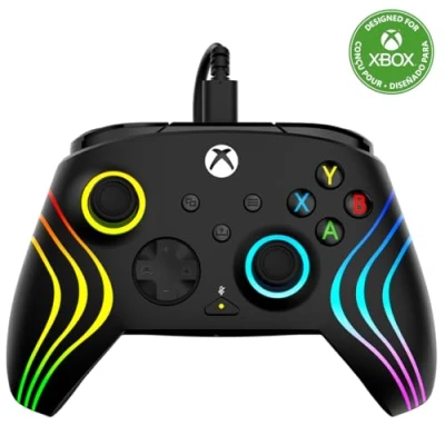 Imagen de Turtle Beach Afterglow Wave Mando Negro con Cable RGB Licencia para Xbox Series XS, One y Windows Botones programables, disparadores de Efecto Hall, Controles Audio