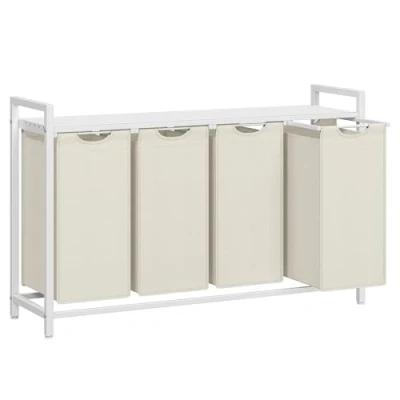Imagen de VASAGLE Cesto para Ropa Sucia, Cesta Colada, 4 Bolsas Colada de Tela Oxford Extraíble y Desmontable, Estante, Marco Metálico, x 40 L, 116 33 72 cm, Blanco BLH401W01