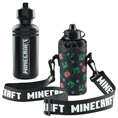 Imagen de Minecraft Botella Agua Niños con Portabotellas Correa Ajustable Cantimplora Niño Botellas Colegio 550ml Infantil sin BPA Antigoteo Reutilizable