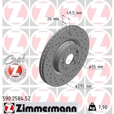 Imagen de ZIMMERMANN SPORT COAT Z 590.2584.52 Disco de freno 295 26 7/5 5 100 ventilación interna, perforado revestido altamente carbonizado