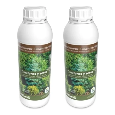 Imagen de CULTIVERS Fertilizante Líquido para Coníferas y Setos Ecológico de 2X1L. Abono 100% Orgánico Natural. Evita Enfermedades, Arbustos vigorosos, Follaje mas verde