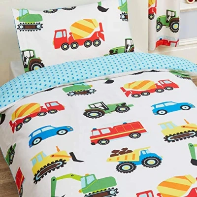Imagen de Trucks and Transport Juego de sábanas 2 piezas, 1 sábana doble cara y funda almohada