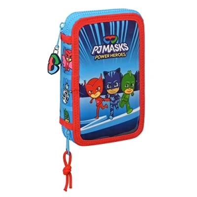 Imagen de Safta PJ MASKS Estuche Escolar Niño, con Colores, 28 Útiles Incluidos, Ideal para Niños de 5 a 14 Años, Cómodo y Versátil, Calidad Resistencia, 12.5x4x19.5 cm, Color Azul