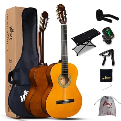 Imagen de Winzz guitarra de concierto para adultos 4/4, clásica principiantes, niños a partir 11 años, amarillo brillante (39 pulgadas)