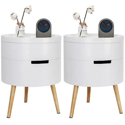 Imagen de WOLTU 2X Mesitas de Noche Mesilla con Espacio Almacenamiento MDF Blanco 38x38x51cm TS50ws 2