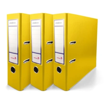 Imagen de Netuno 3x carpetas de archivos 2 anillas color amarillo A4 8cm Ekobox archivador cartón reciclado eco organizador para documentos estantería oficina escritorio escuela archivo certificados