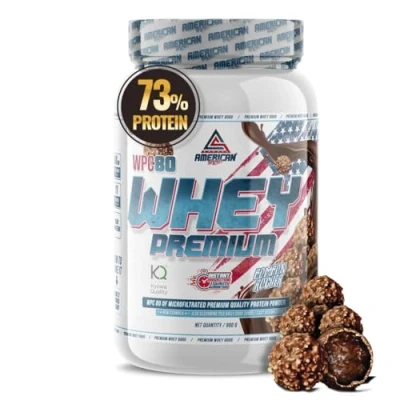 Imagen de AS American Suplement Premium Whey Protein Proteína de Suero Leche Aumentar Masa Muscular Alta Concentración WPC80 Kyowa Quality® (900 gr, Bombón Rocher)