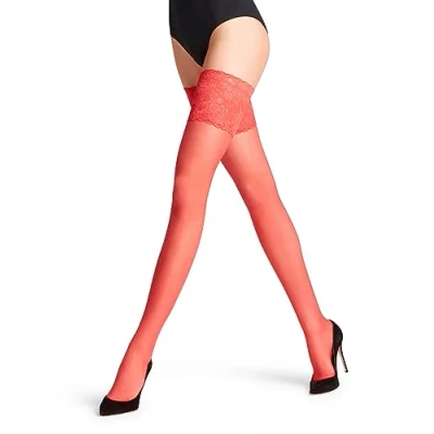 Imagen de FALKE Seidenglatt 15 DEN Lace W STU transparente unicolor 1 par, Medias Mujer, Rojo (Red 8149), L
