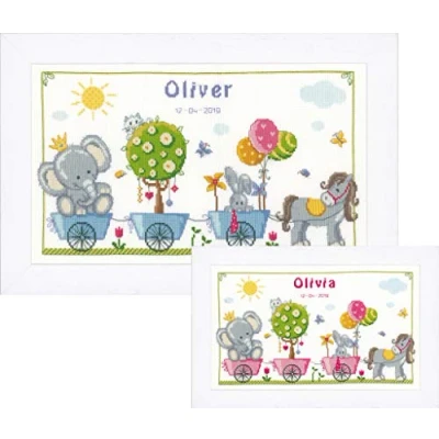 Imagen de Vervaco Kit Punto De Cruz Bebe Nacimiento Regalos DIY Completo ANIMALES ADORABLES Creativo Manualidades Creatividad Adultos Decoracion Pared Bordar Principiantes ca. 41 x 24 cm Cross Stitch