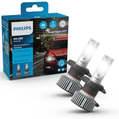 Imagen de Philips Ultinon Pro6000 Standard H4 LED lámpara homologada*, +220% más brillante**, 5.800K, juego de 2